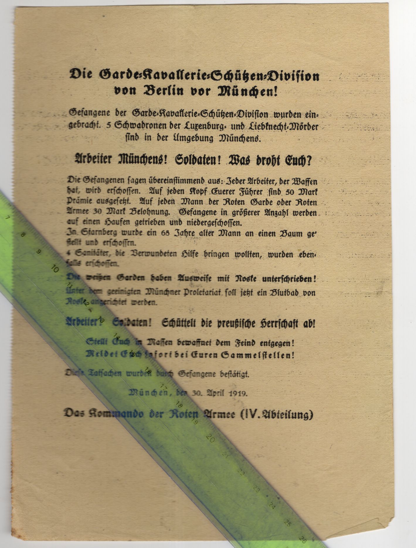 Flugblatt Kommando der Roten Armee Garde Kavallerie Schützen Division Berlin München