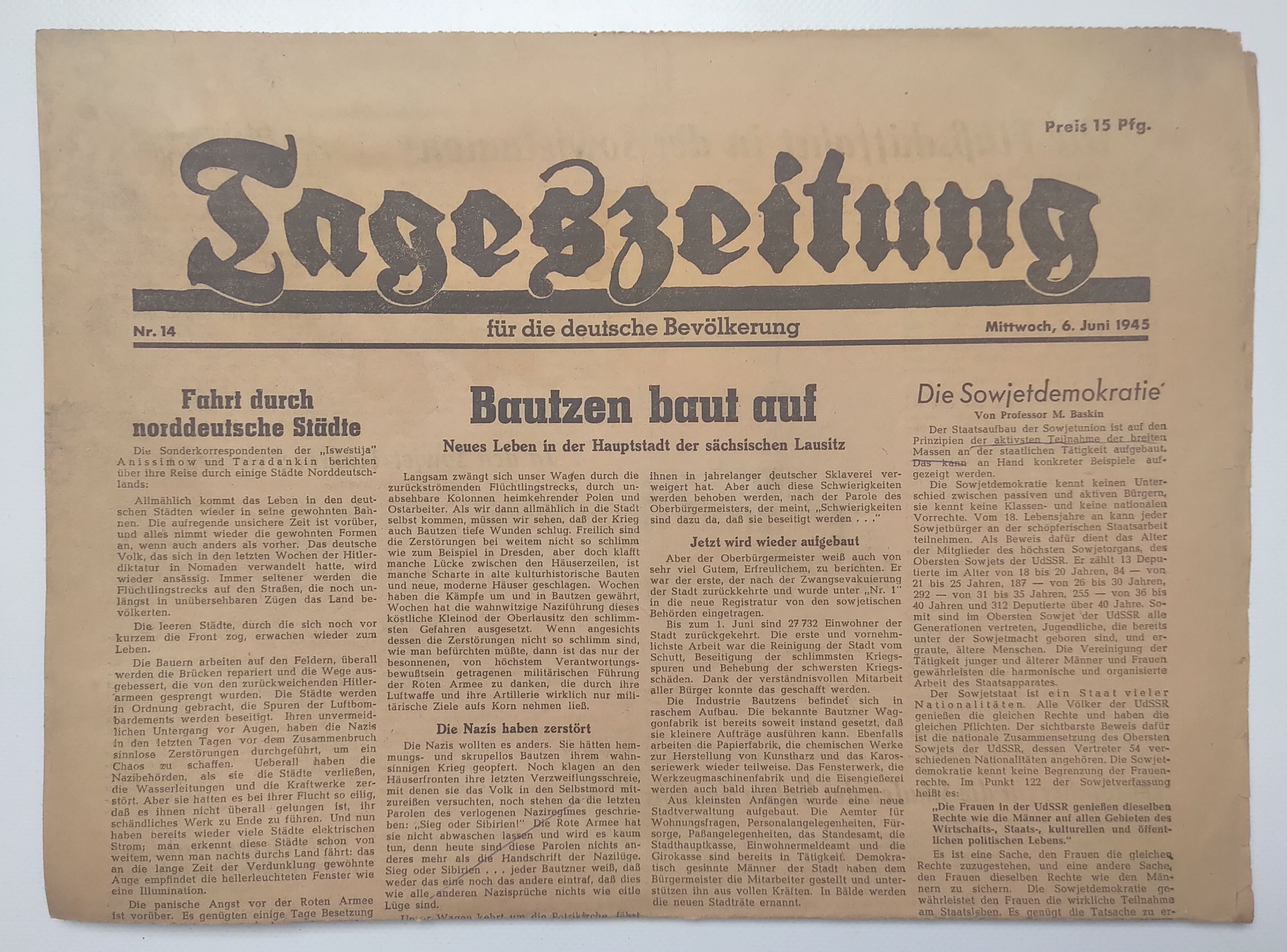 Tageszeitung Bautzen baut auf 1945 sächsische Lausitz Nr 14