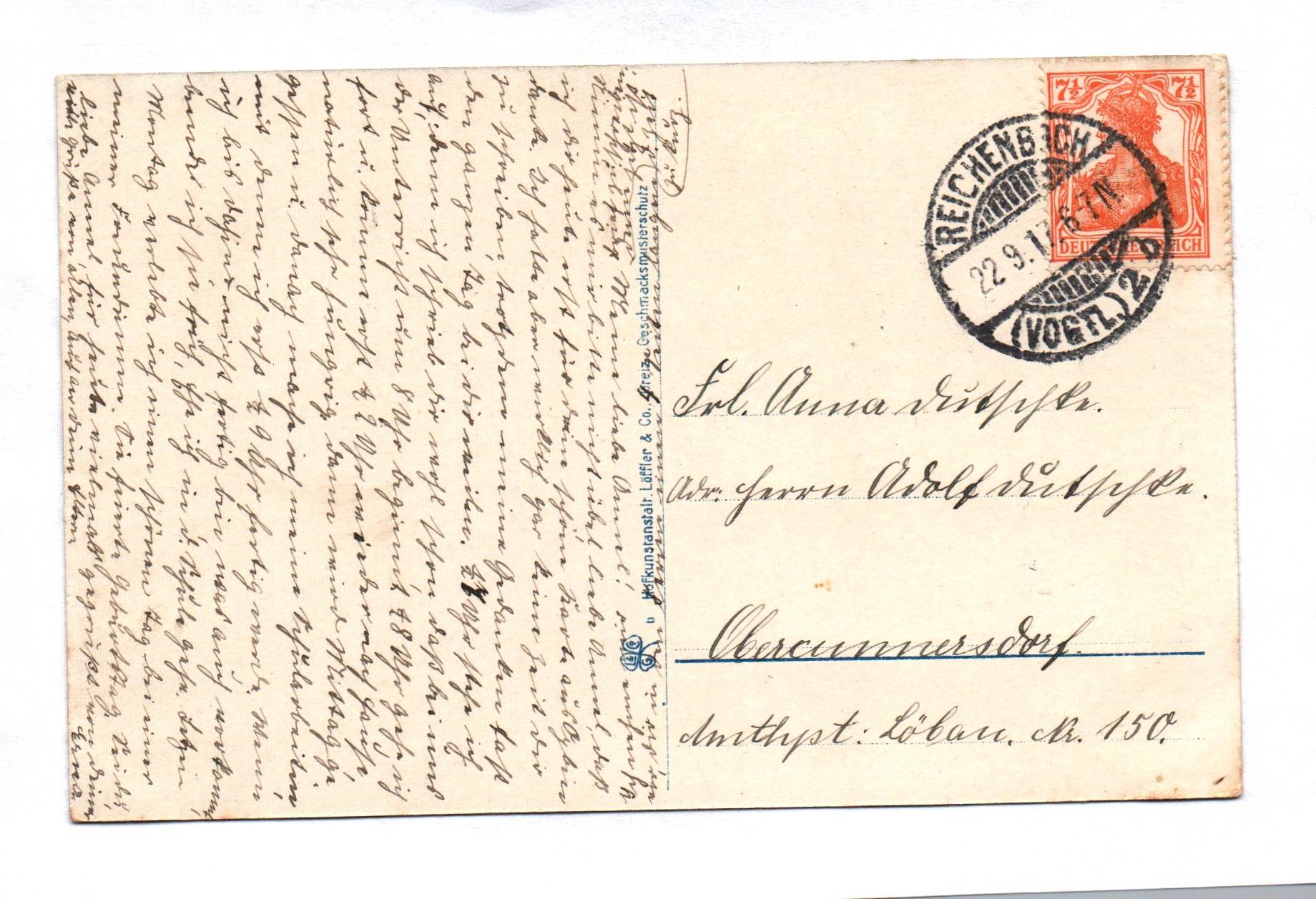 Ak Reichenbach im Vogtland Kaiserliches Postamt Ansichtskarte 1917