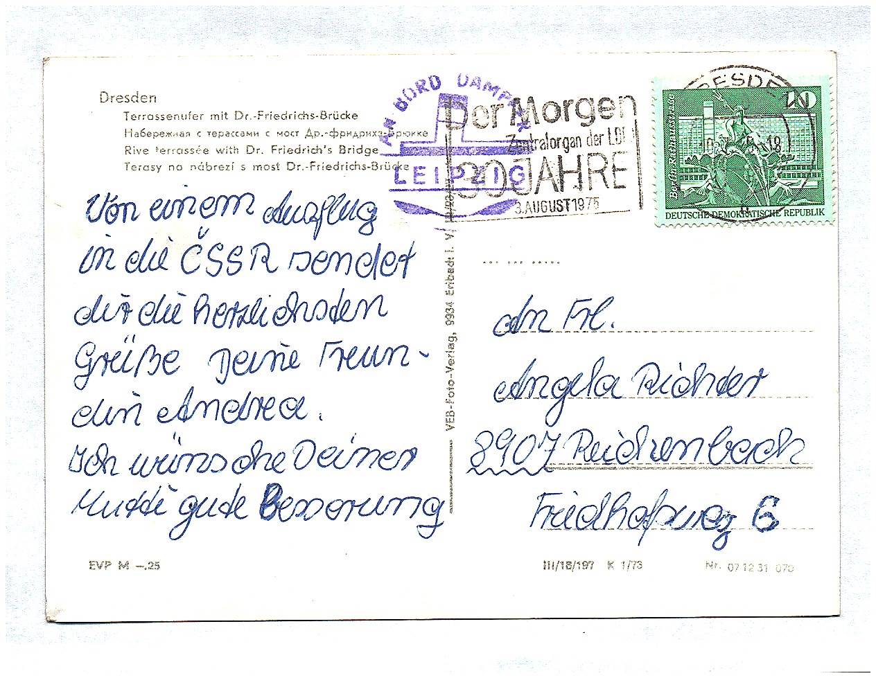 Ak Dresden Terrassenufer mit Dr Friedrich Brücke DDR 1975 Ak Dresden Terrassenufer mit Dr Friedrich Brücke DDR 1975