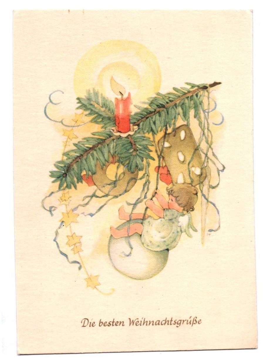 Künstler Ak Engel am Christbaum HK signiert um 1950