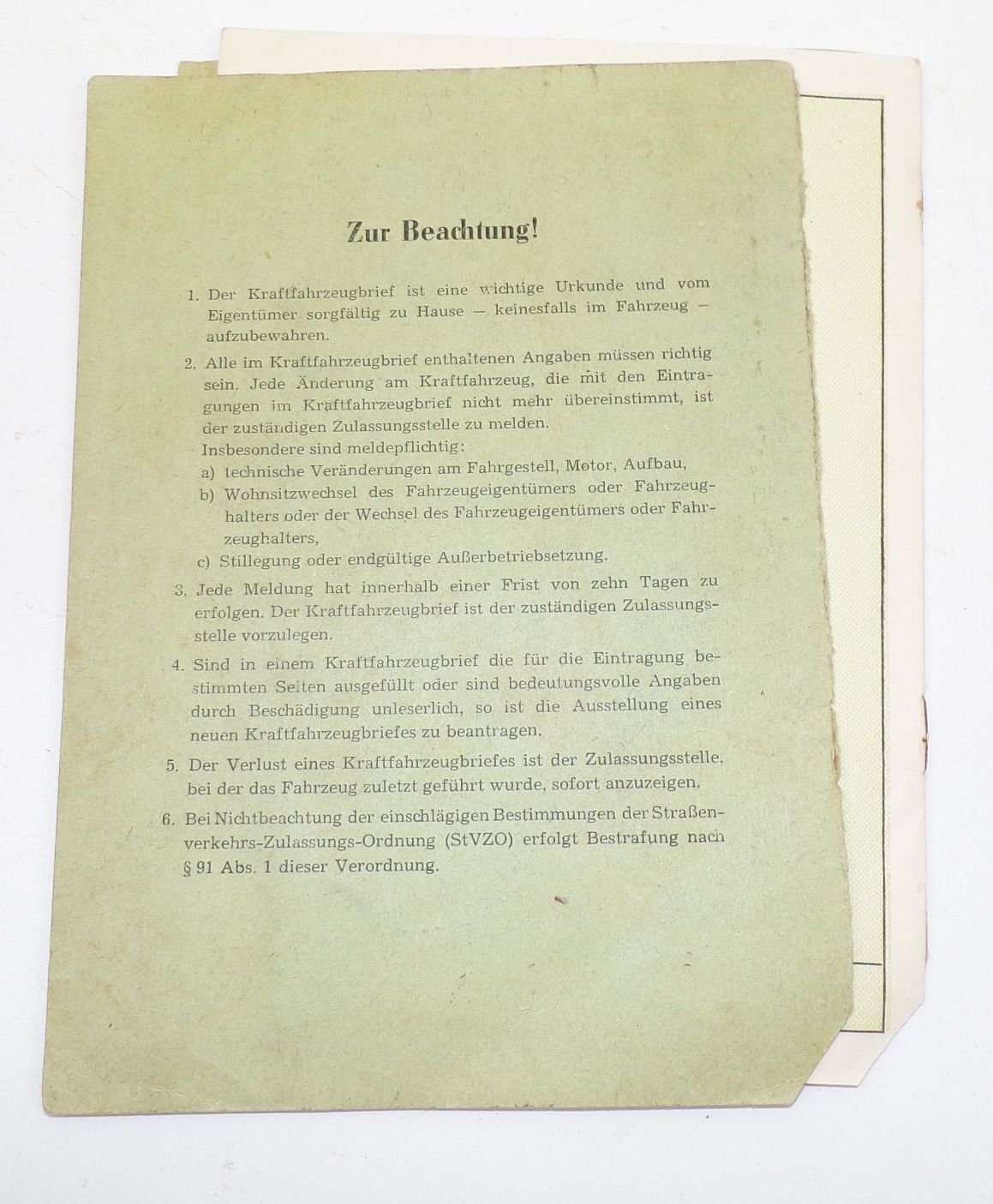 Kfz Brief AWO 425 Simson Suhl Baujahr 1954 DDR