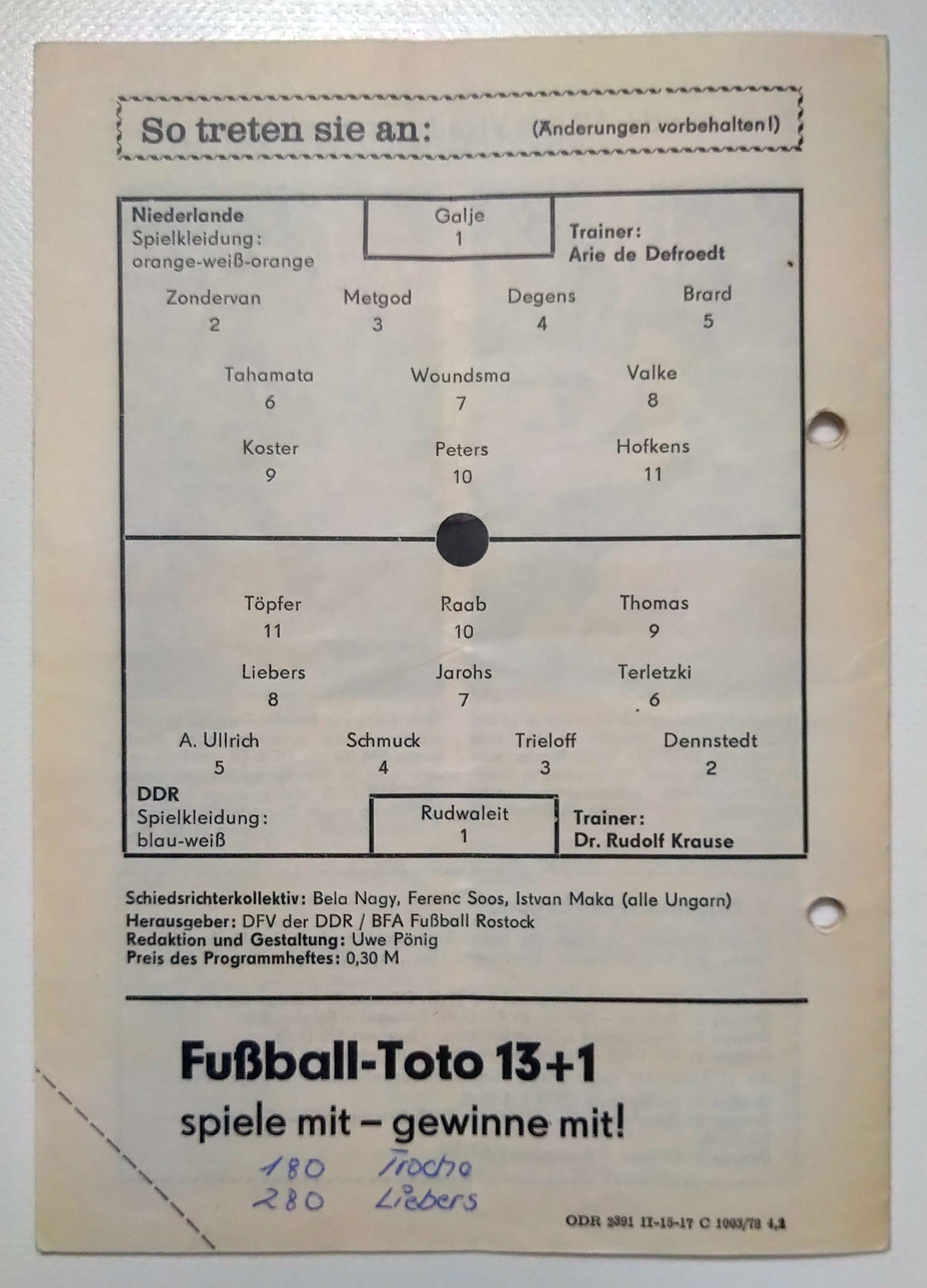 Fußball Programmheft Europameisterschaft Fußball Nachwuchs DDR - Niederlande 1978