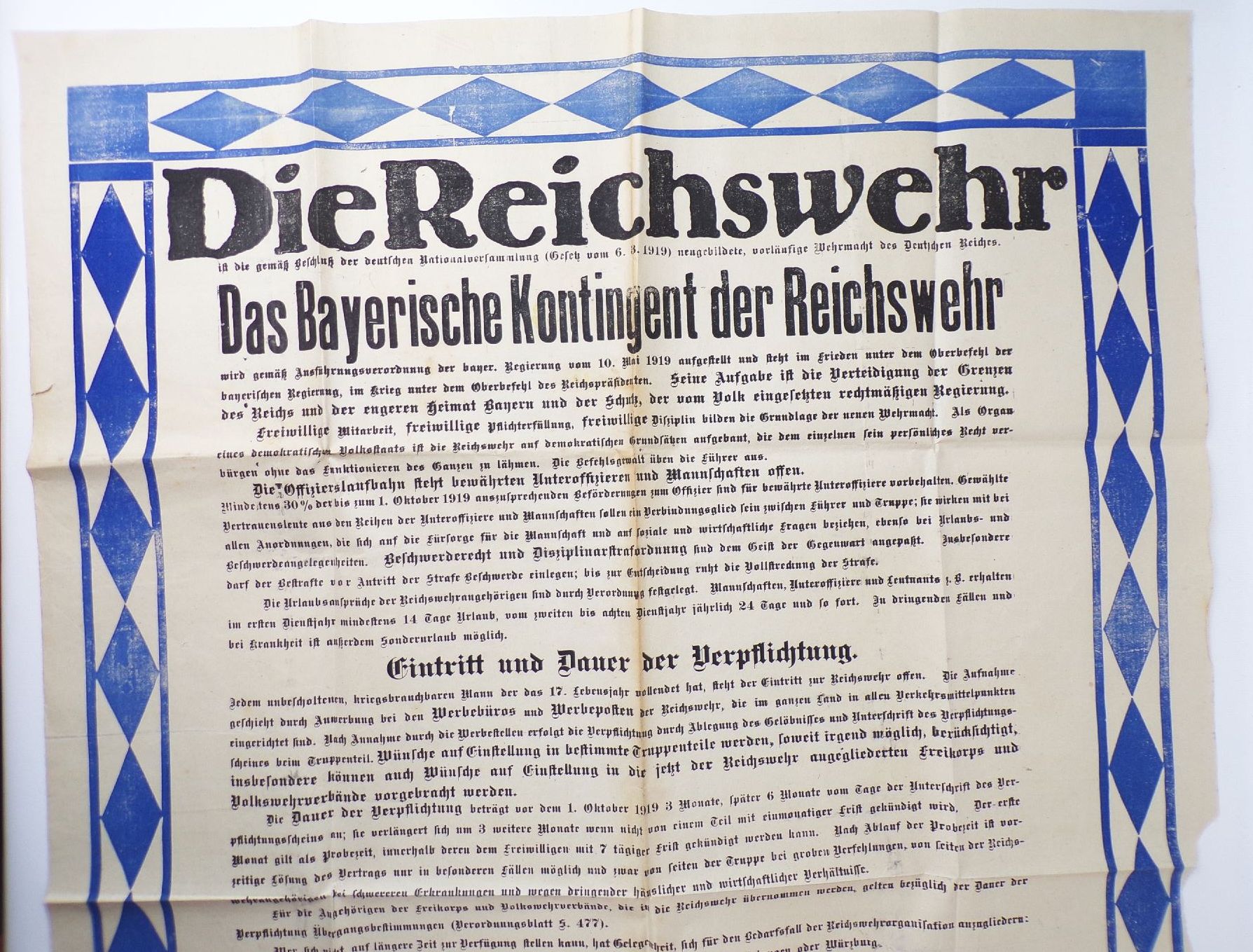 Plakat Reichswehr München 1919 Bayern