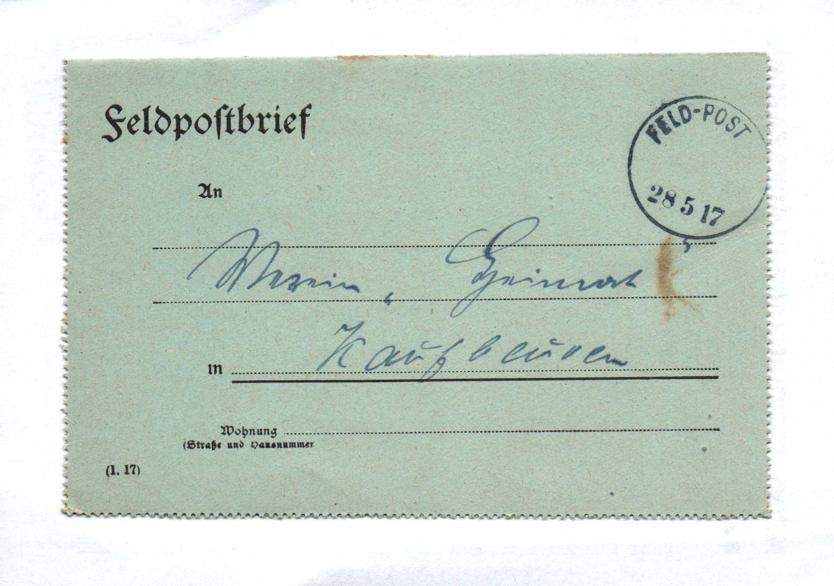 Feldpostbrief 1918 Bayern FAR Btl 29 3 Batterie Stempel 