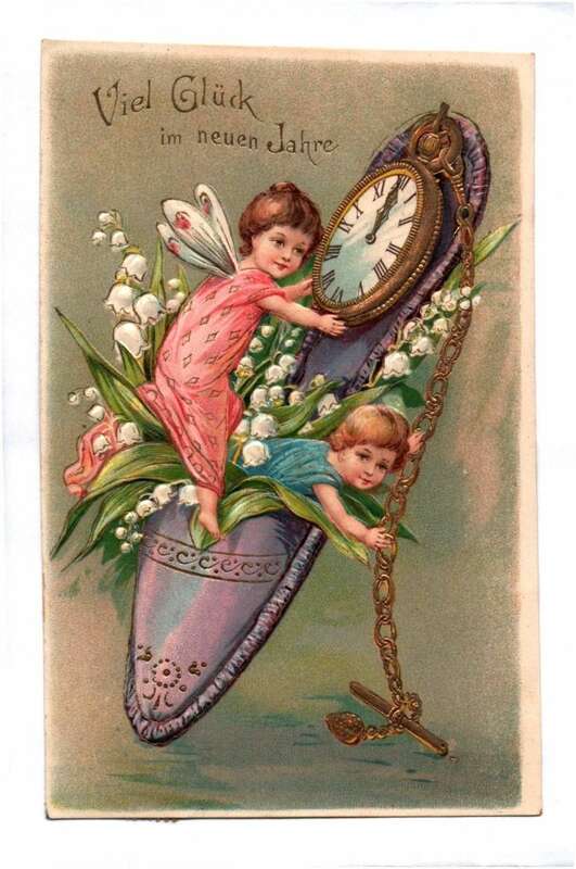 Ak Kinder mit Taschenuhr Pantoffel Märzenbecher Neujahr 1905