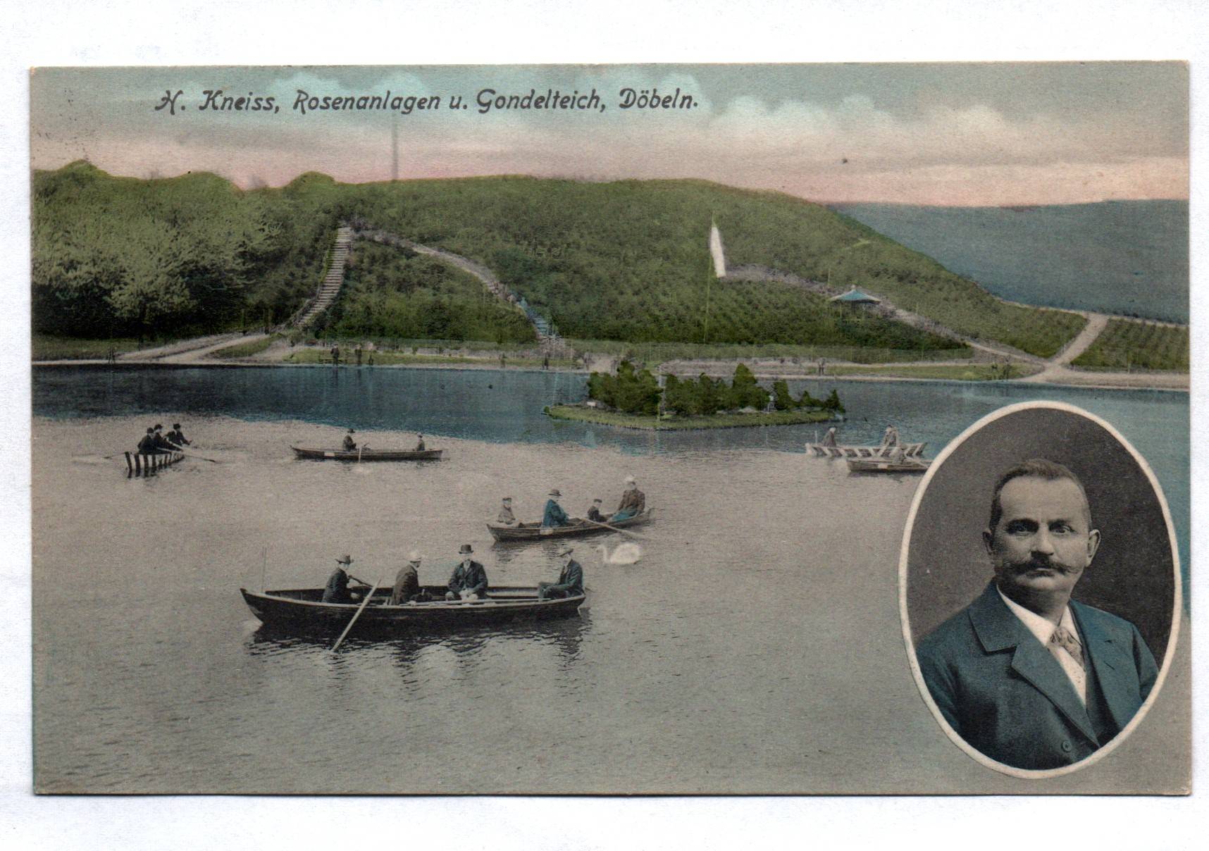 Litho Ak Döbeln Kneiss Rosenanlagen und Gondelteich 1907