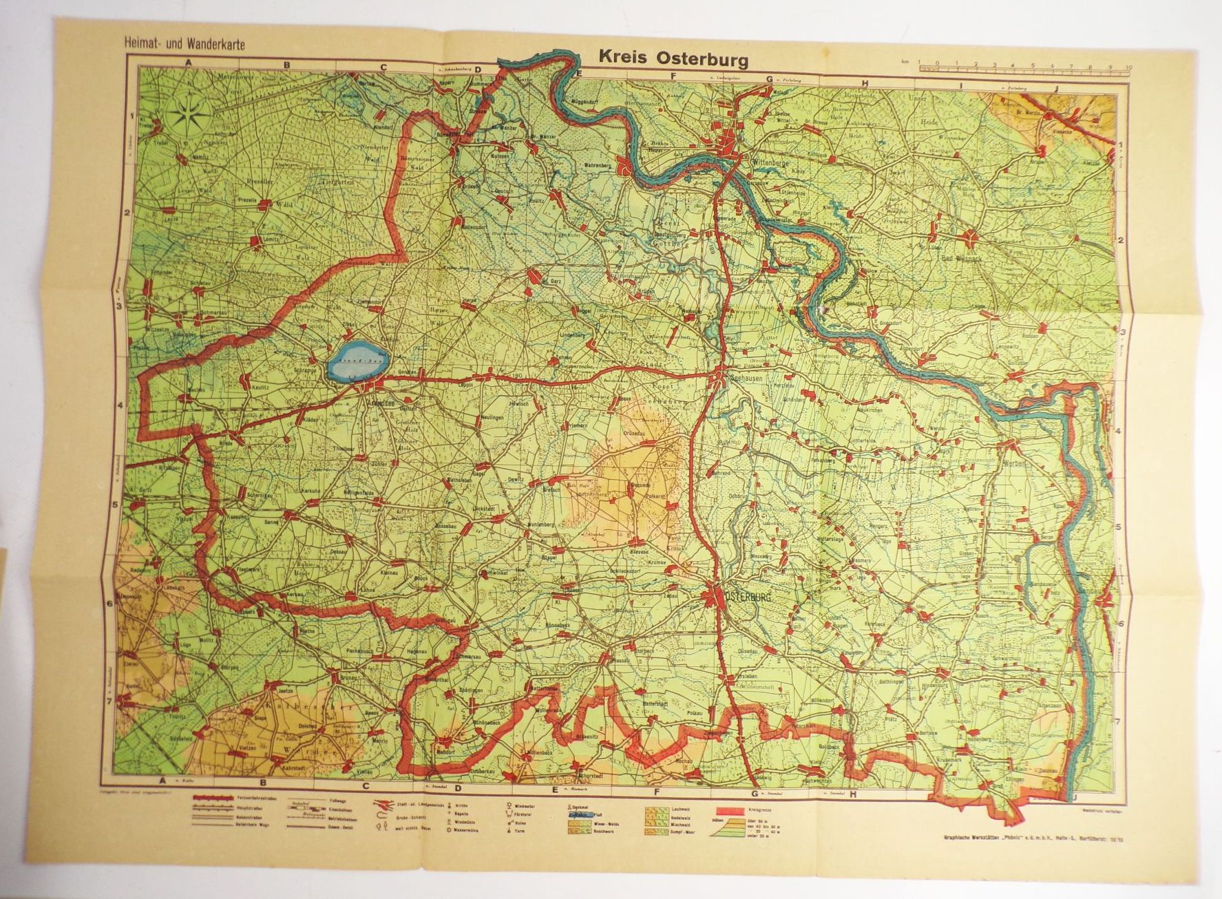 Heimat und Wanderkarte Kreis Osterburg 1950 Phönix