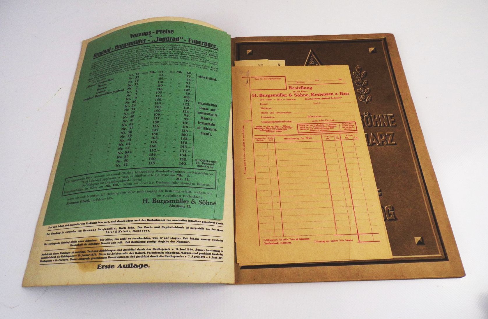 Katalog Jagdrad Burgsmüller und Söhne Fahrrad Waffen Uhren 1926