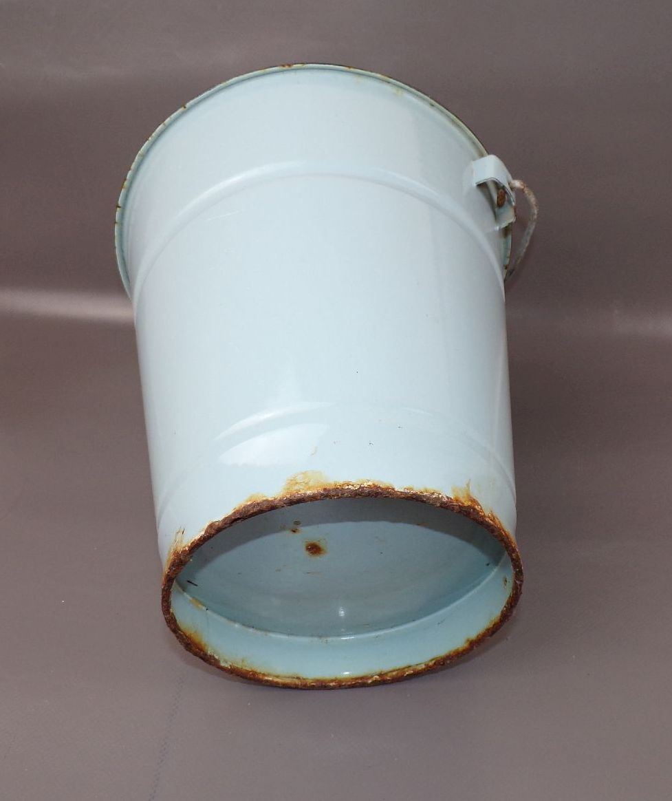 Alter Eimer 5 Liter Pflanzkübel Garten Deko Blau Emaille Email 