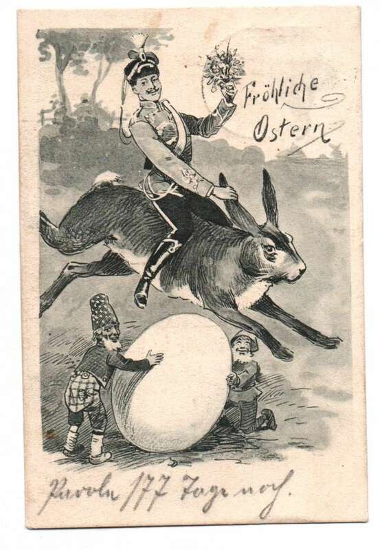 Ak Husar reitet Hasen Zwerge mit Osterei Künstler Postkarte 1907