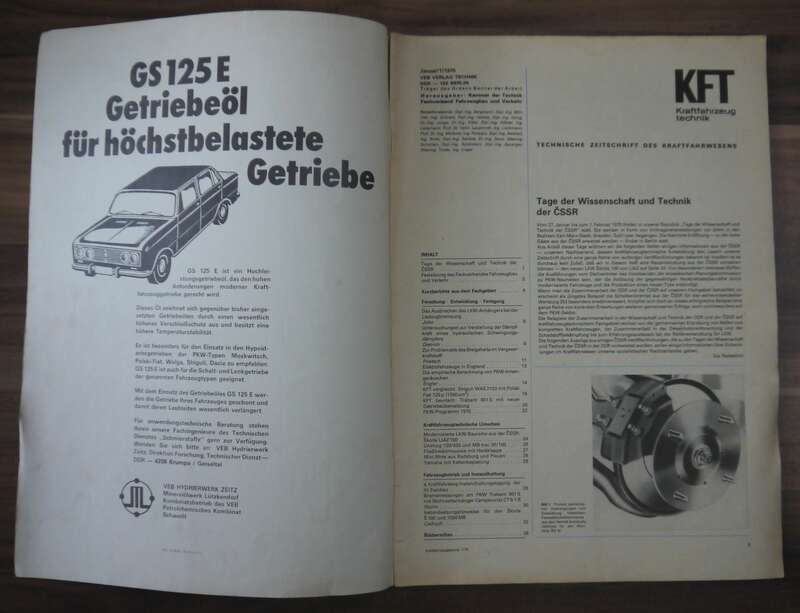 KFT Januar 1975 Neues Getriebe im Trabant 601 Vergleich WAS 2103 bis 125 p DDR