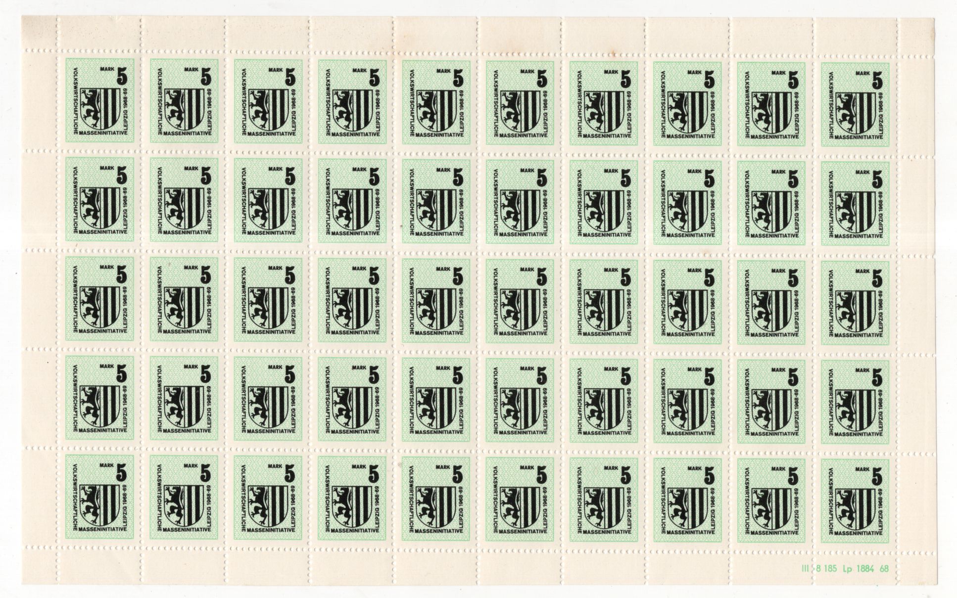 Bogen Volkswirtschaftliche Masseninitiative Leipzig 1968 1969 Druckvermerk