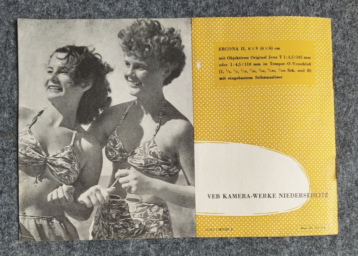 Ercona II Kamera Prospekt 1957 VEB Kamera Werke Niedersedlitz Ercona II Kamera Prospekt 1957 VEB Kamera Werke Niedersedlitz