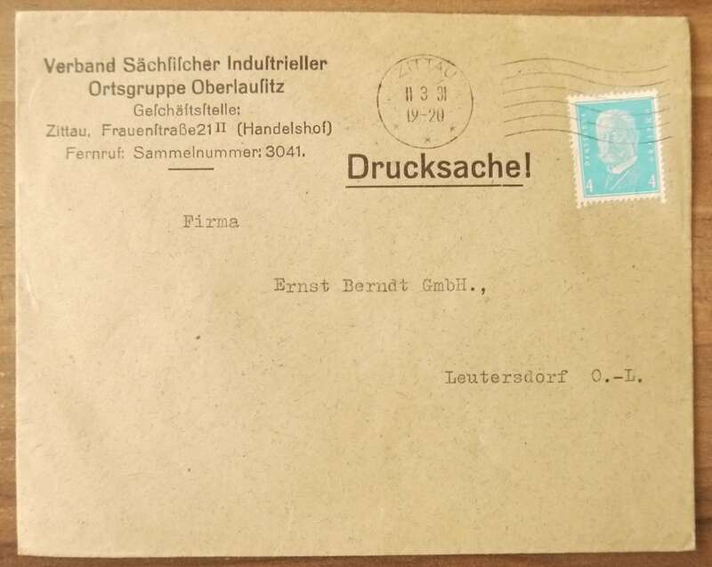 Brief Verband Sächsischer Industrieller Ortsgruppe Oberlausitz DR 1931 Firmenbrief