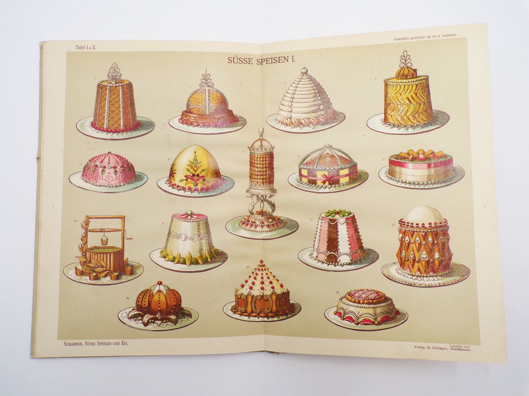 Süße Speisen und Eis von Karl Scharrer um 1910 Chromolithografie