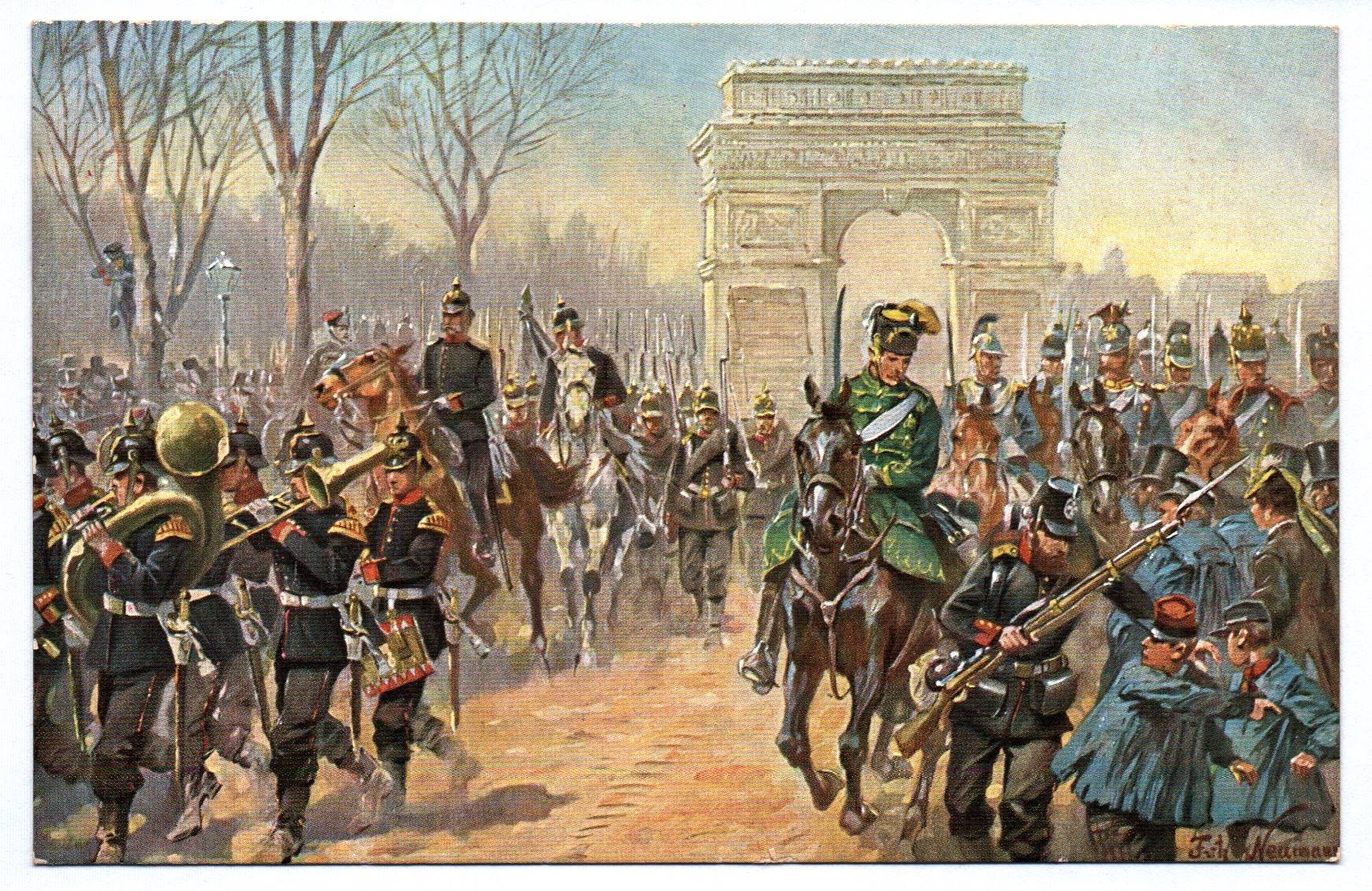 Künstler Ak Aus großer Zeit Einzug der deutschen Truppen in Paris März 1871 Künstler Ak Aus großer Zeit Einzug der deutschen Truppen in Paris März 1871
