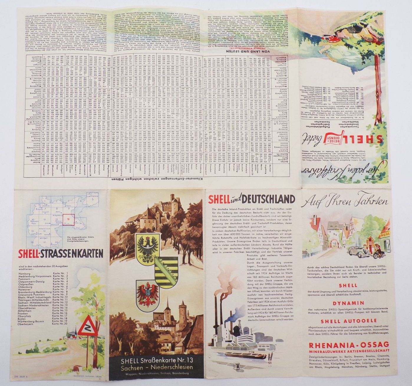 3 x Schlesien Landkarte von Shell um 1930 Oberschlesien Niederschlesien
