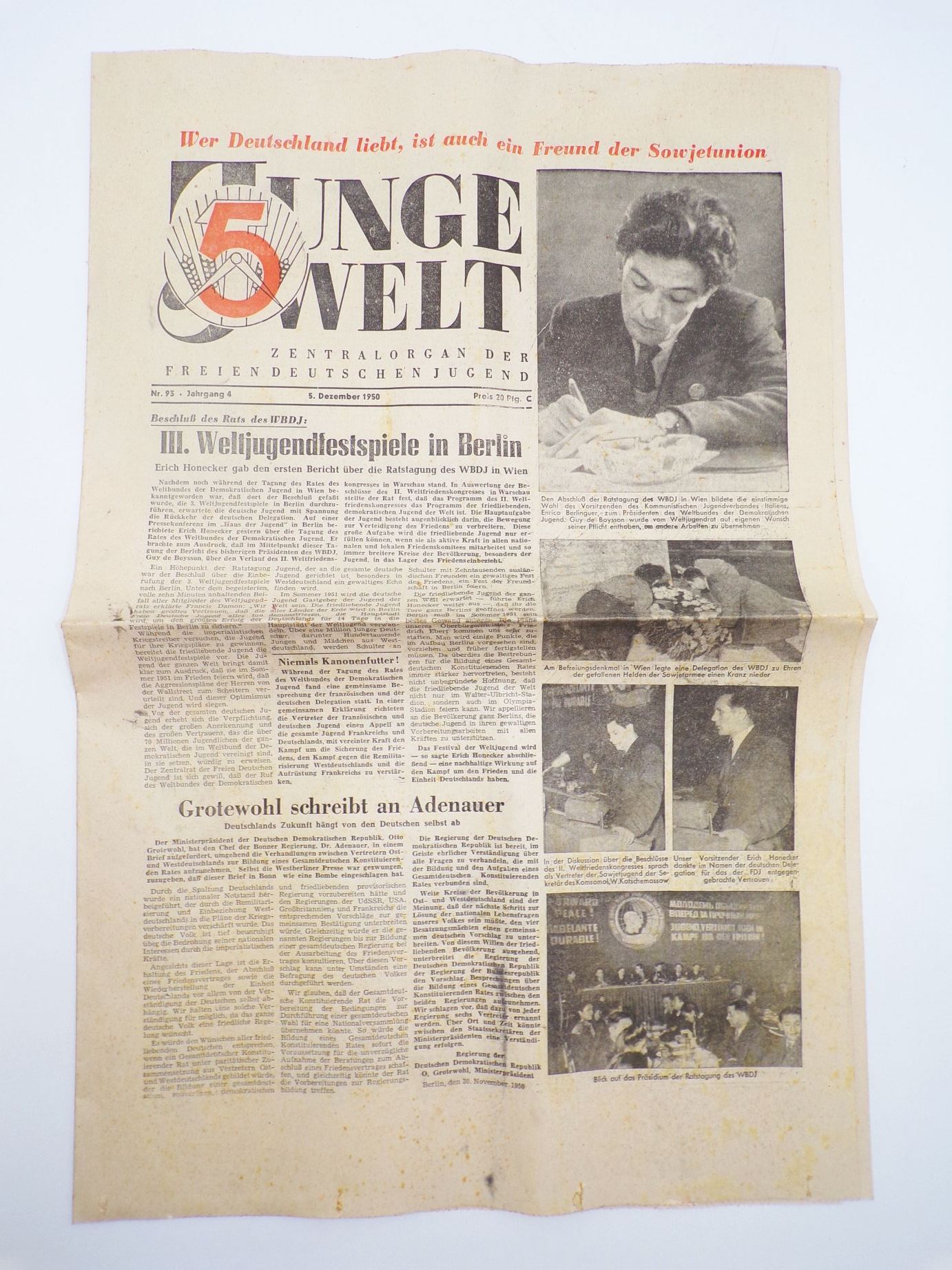 Junge Welt 1950 Nummer 93 Weltjugendfestspiele Zeitung