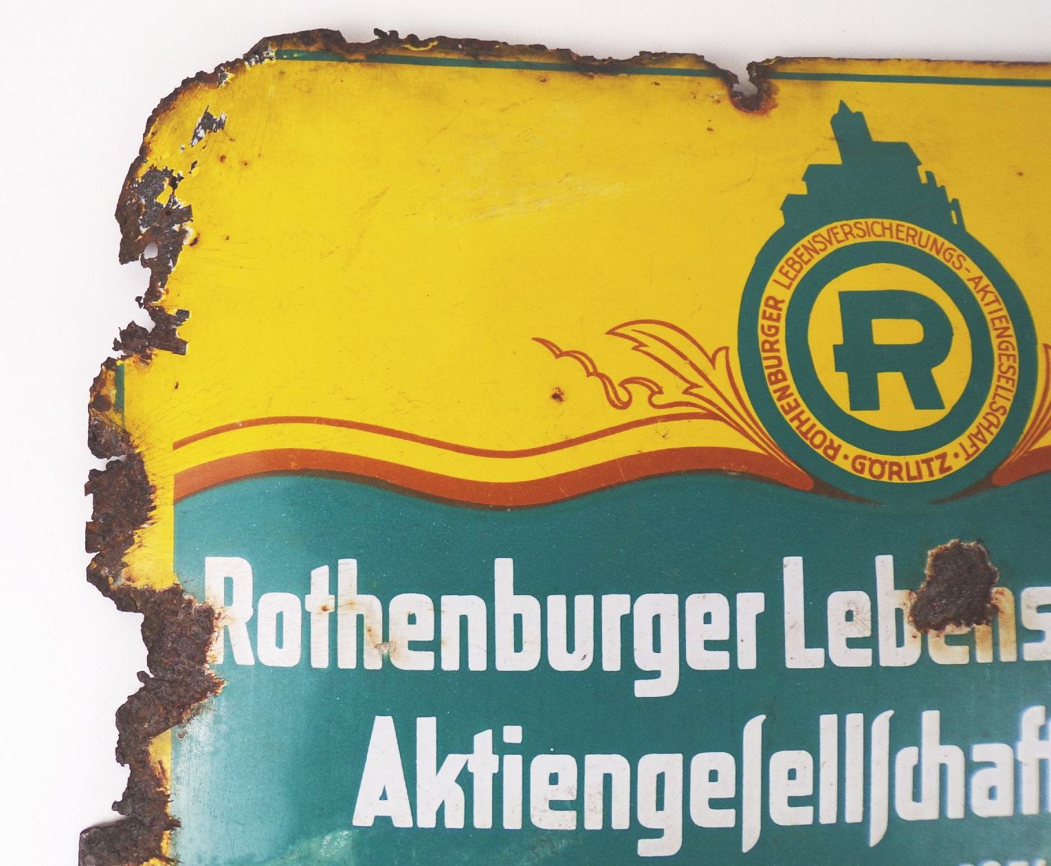 Altes Emailschild Rothenburger Lebensversicherung Görlitz um 1930 