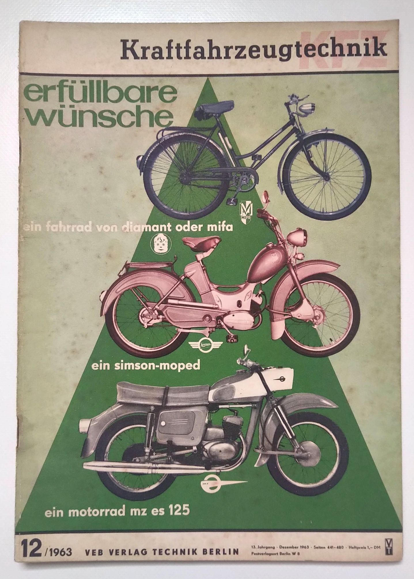 Kraftfahrzeugtechnik Zeitschrift DDR Nr 12 Diamant Mifa Simson 1963