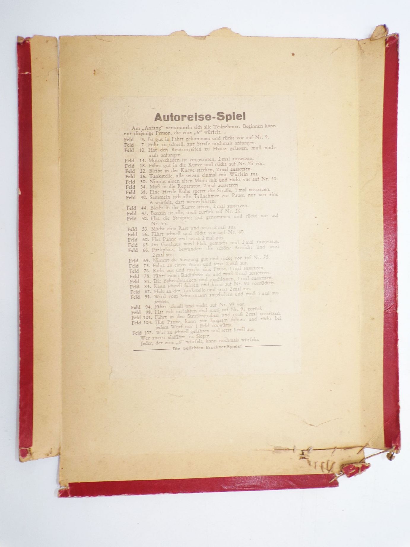 Autoreise Spiel um 1930 Spielplan Autoreise Spiel um 1930 Spielplan