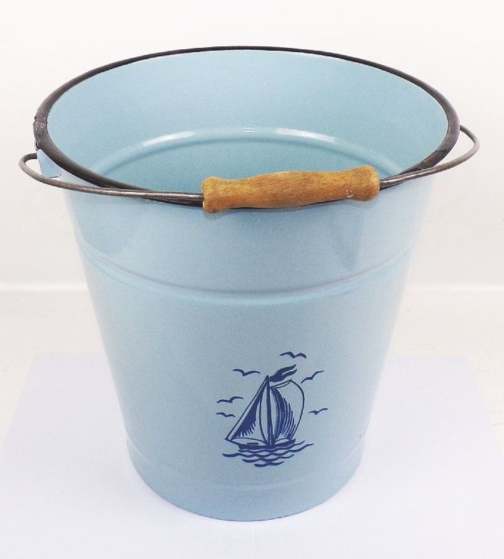 Vintage Email Eimer 10 Liter Holländer Motiv Blau Emaille Deko