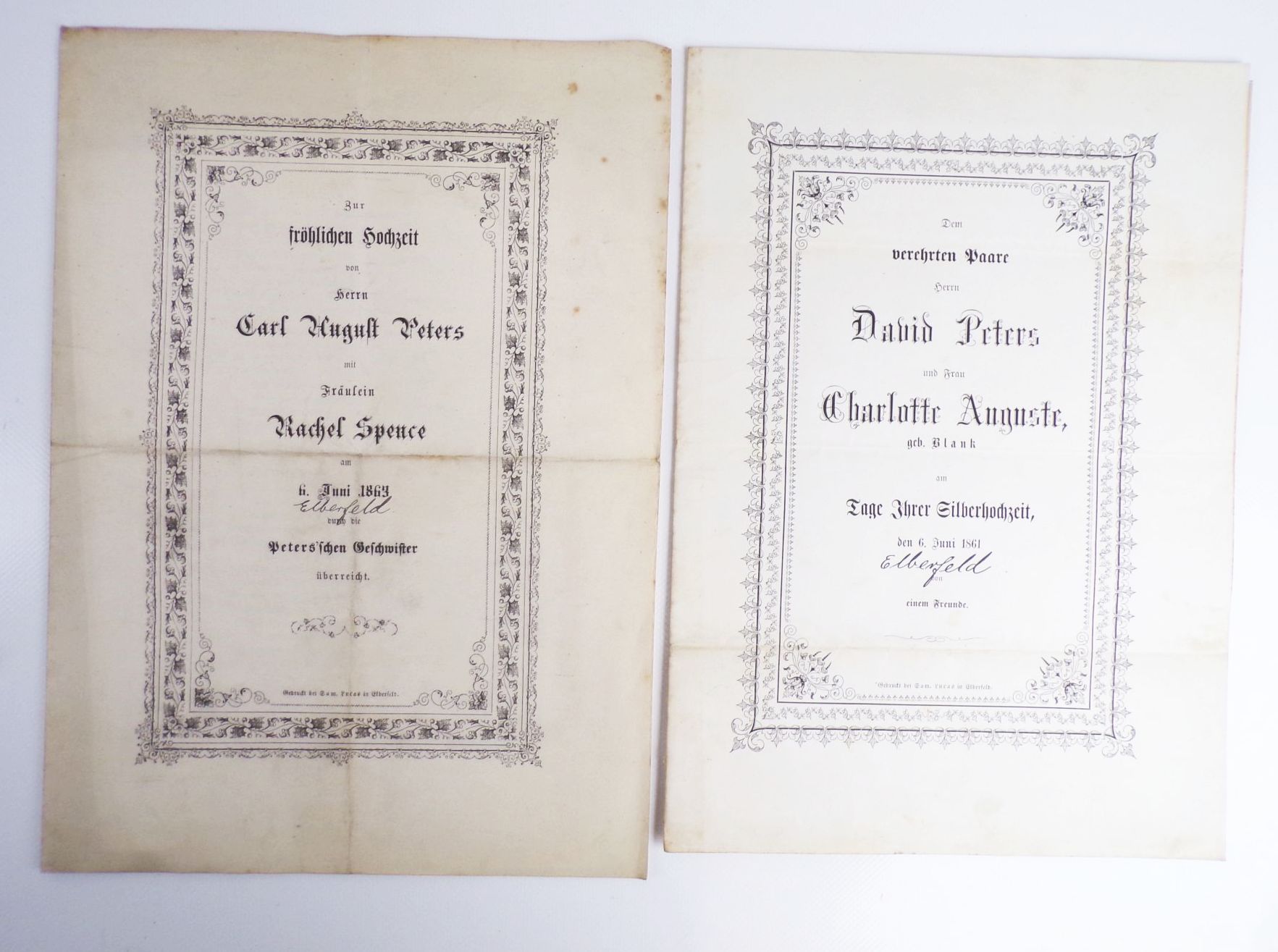 Hochzeitprogramme um 1890 Boeddinghaus Barmen Wuppertal Düsseldorf 