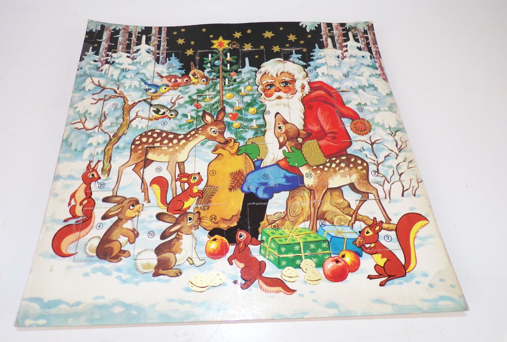 Alter DDR Adventskalender zum Selbstbefüllen 1970 er Weihnachtsmann Tiere