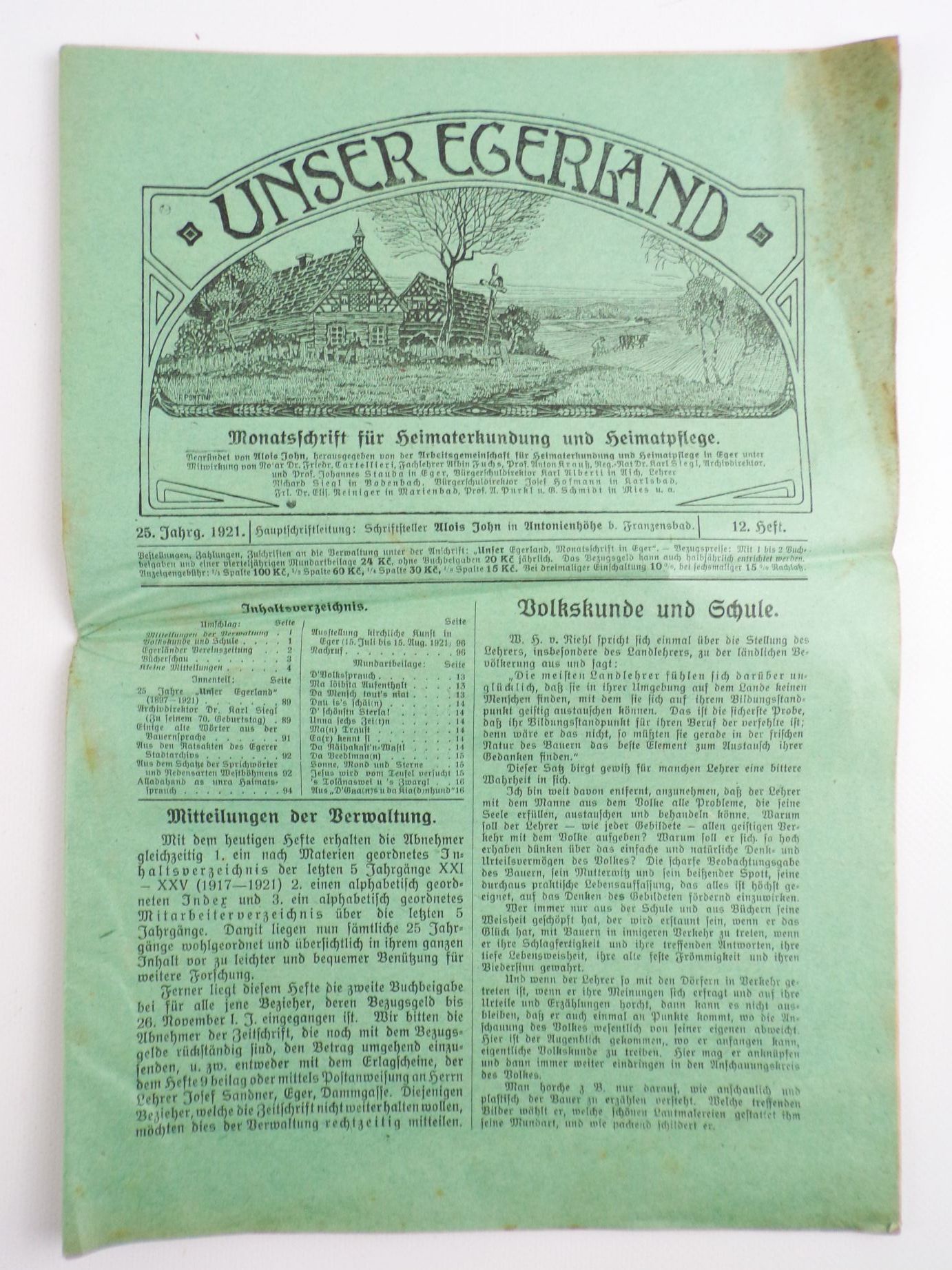 Unser Egerland Böhmen Monatsschrift für Heimaterkundung und Heimatpflege Unser Egerland Böhmen Monatsschrift für Heimaterkundung und Heimatpflege