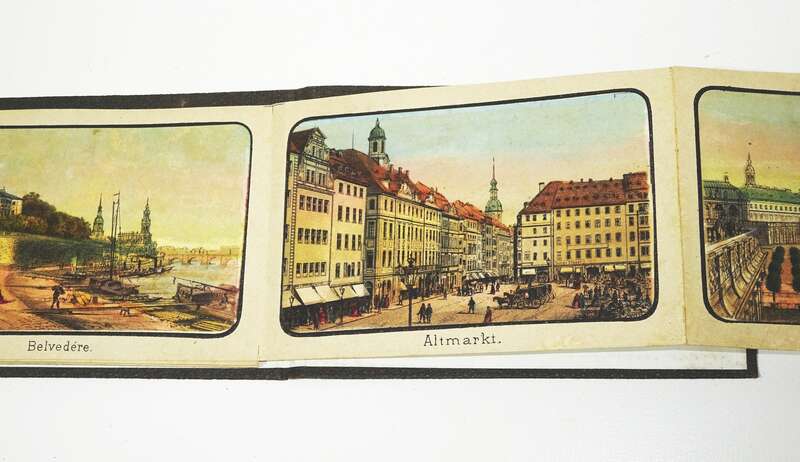 Leporello Dresden handkoloriert um 1870 Ansichten Sachsen 