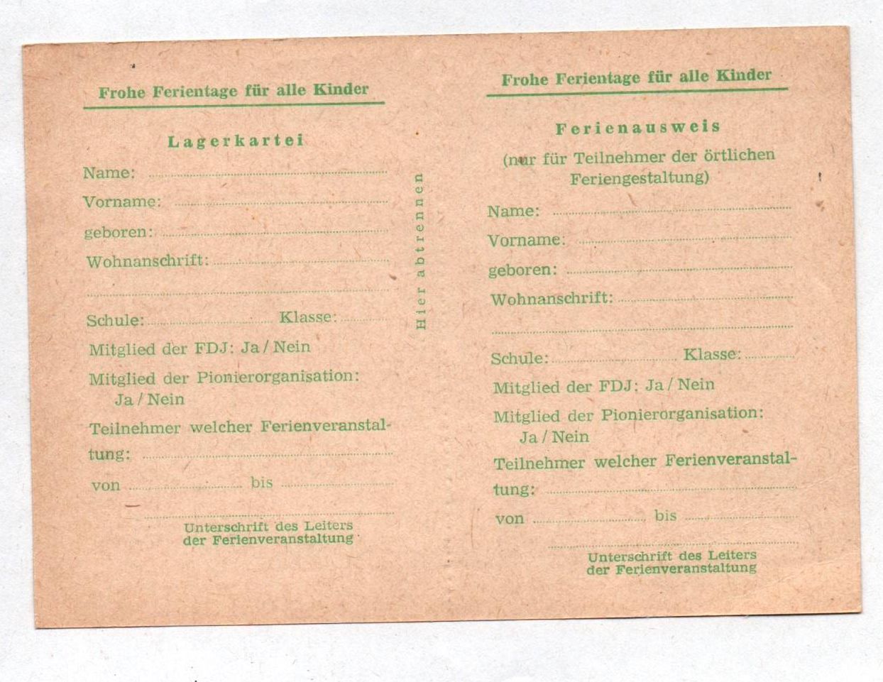 Junge Pioniere Ferienreisepass Ferienausweis blanko 1966 DDR Ausweis JP Junge Pioniere Ferienreisepass Ferienausweis blanko 1966 DDR Ausweis JP