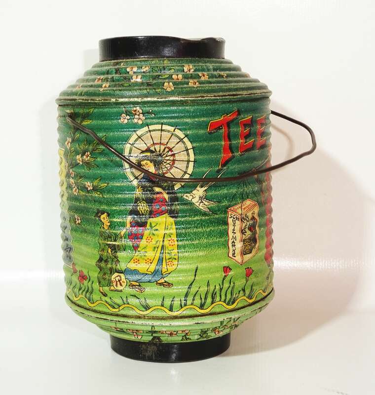 Alte Blechdose Tee Riquet Chinesischer Lampion lithografiert 1900er 