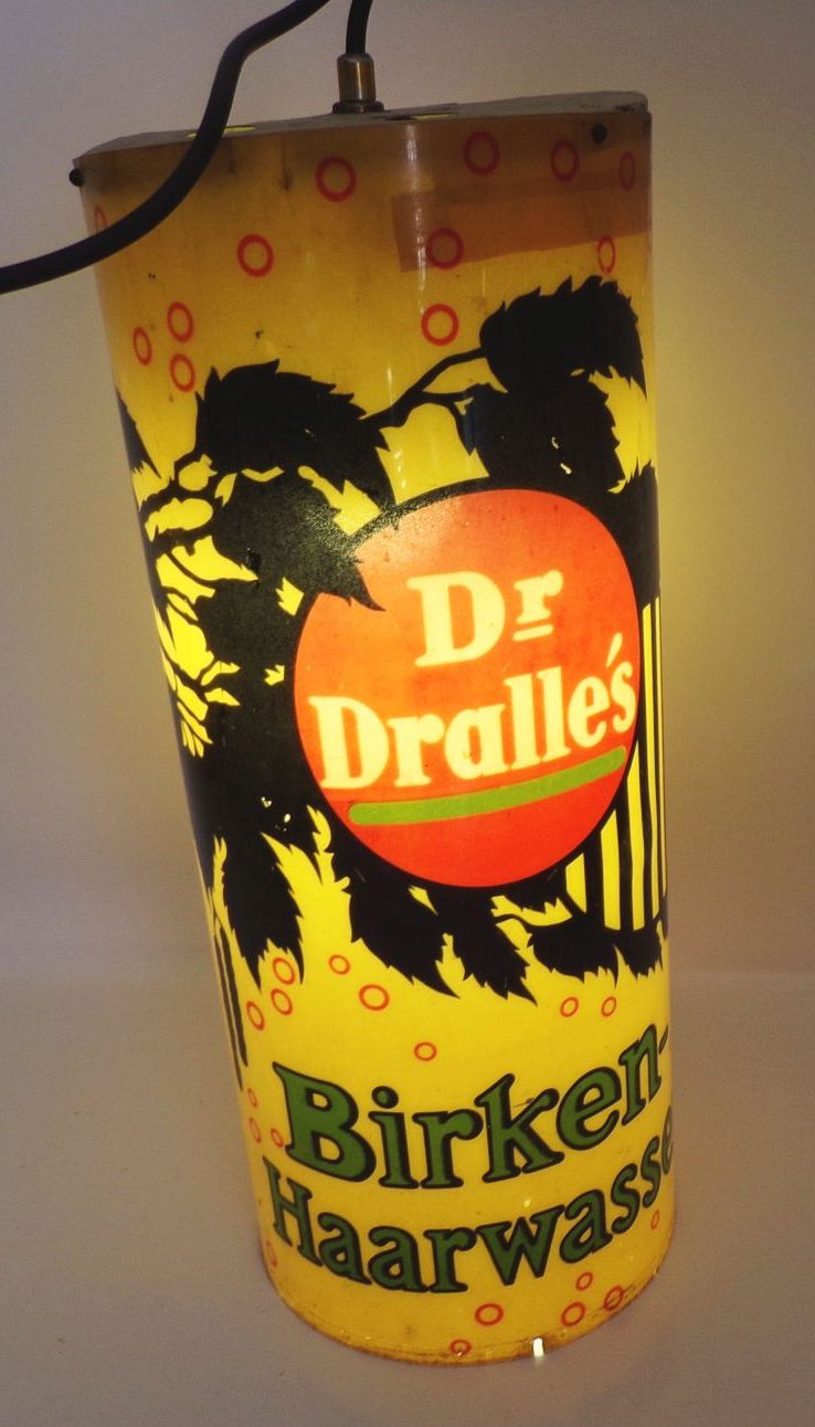 Alte Reklame Leuchte Dr Dralle Birkenhaarwasser Frisör Kosmetik Drogerie
