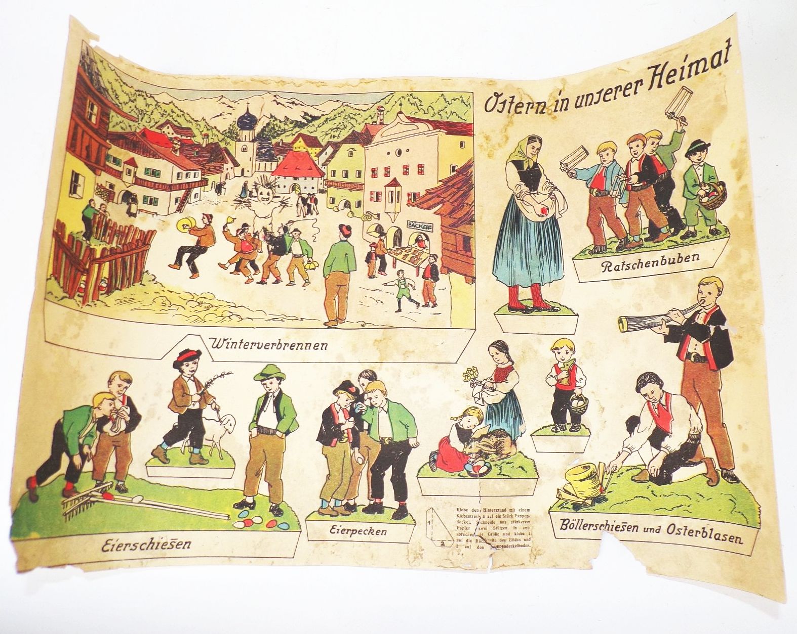 Alte Bastelbögen Ausschneidebogen Anziehpuppe Ostern Eierschiesen Papier Spielzeug 