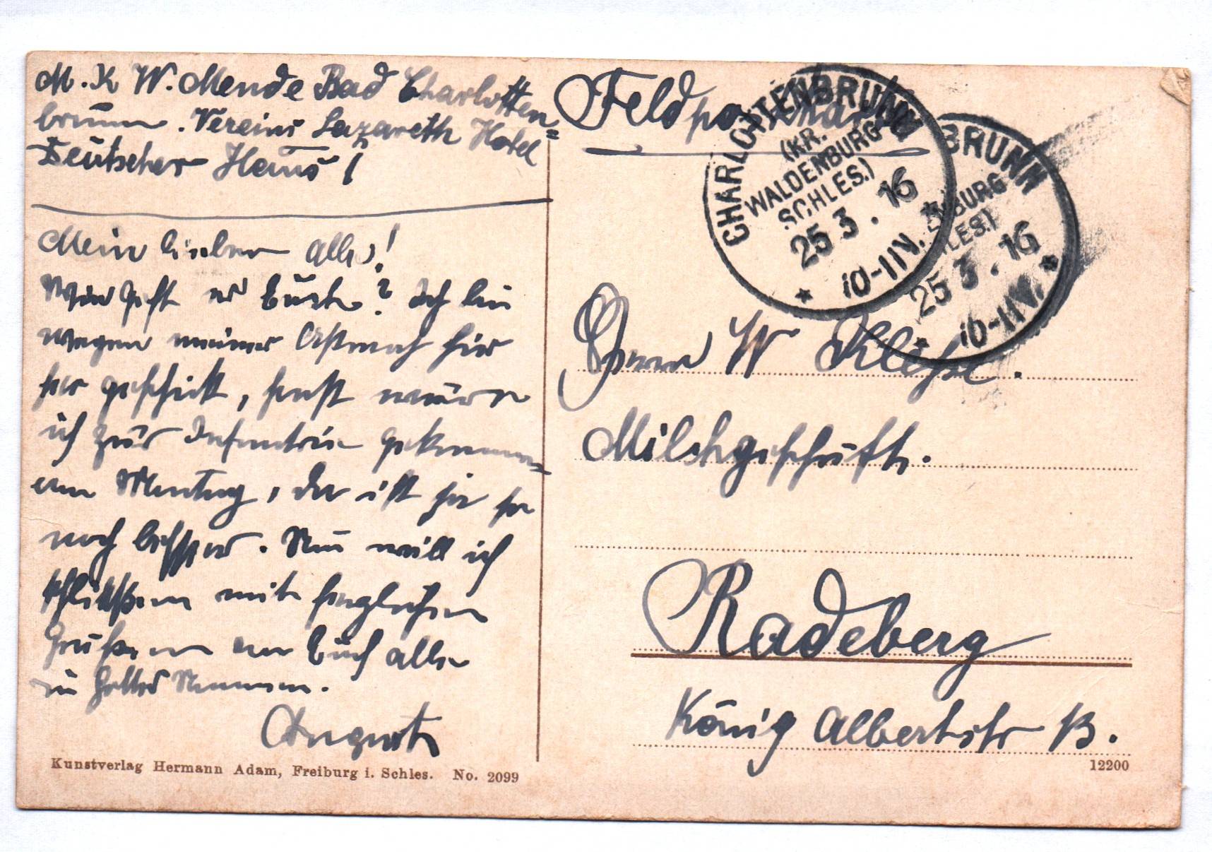 Ak Bad Charlottenbrunn Kurpromenade 1916 Kreis Waldenburg