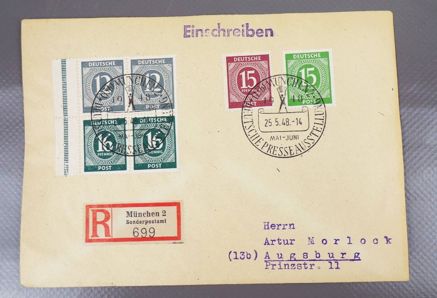 R Briefe Alliierte Besatzung halbes H Blatt 1948 Hockenheim Wiesbaden Lübeck München