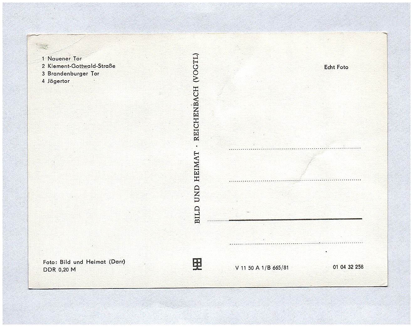 Ansichtskarte Potsdam Nauener Tor Echtfoto DDR Klement Gottwald Straße Brandenburger Tor Jägertor