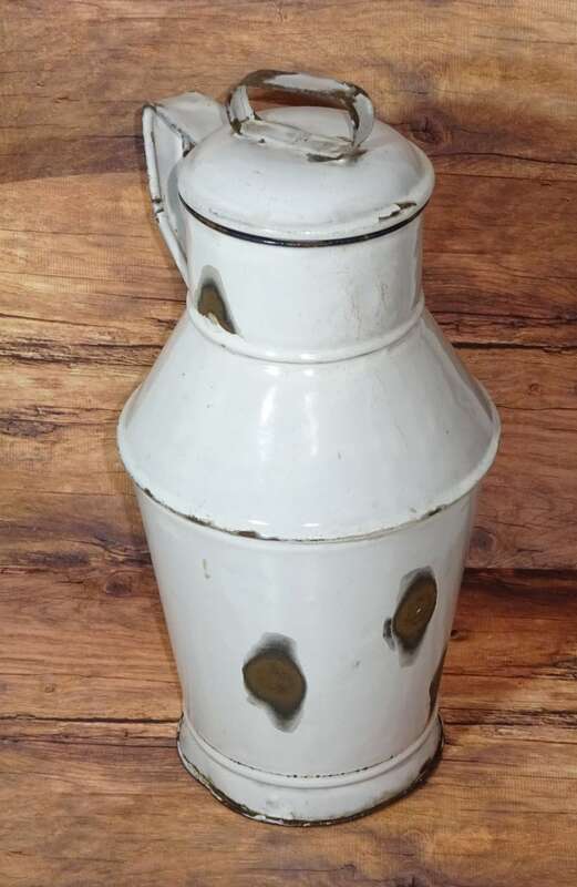 Alter Emaille Krug Wasserkrug Weiss Shabby Chic Landhaus Deko