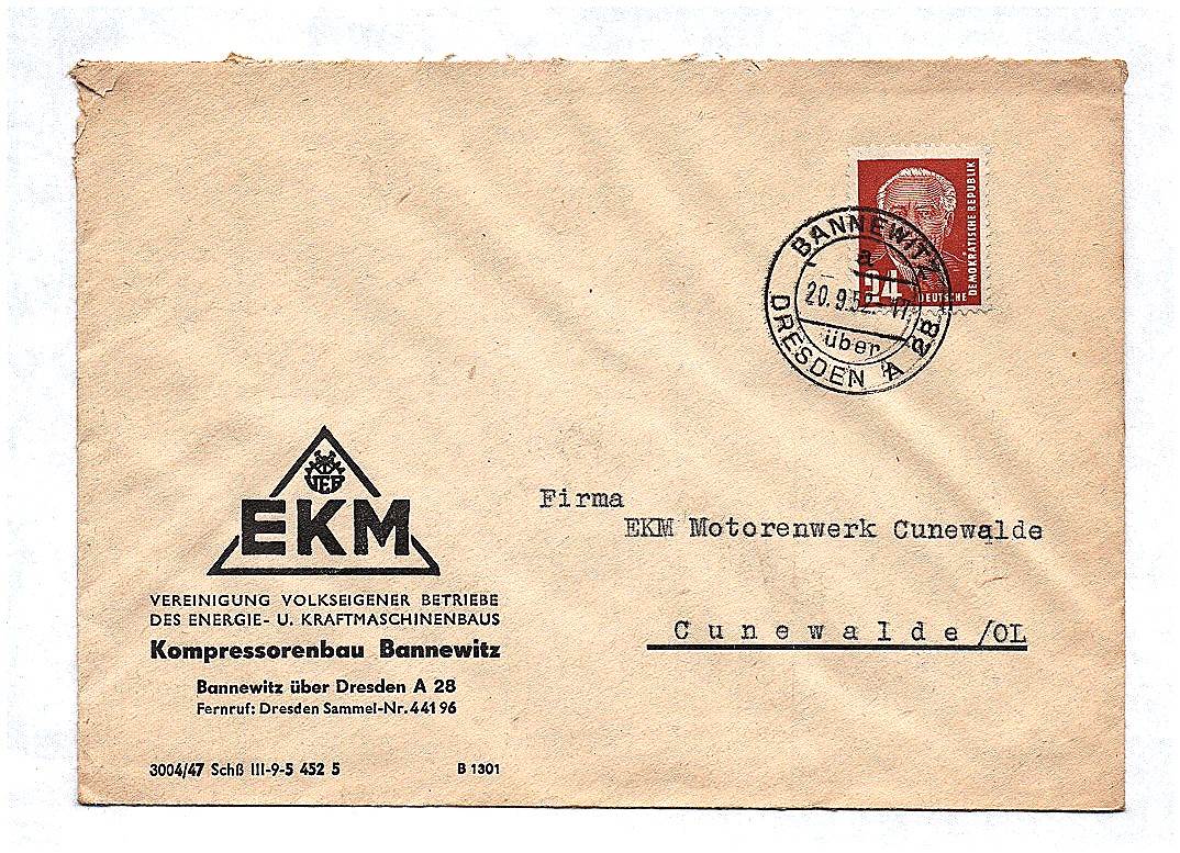 1952 Brief EKM Kompressorenbau Bannewitz DDR Briefkuvert