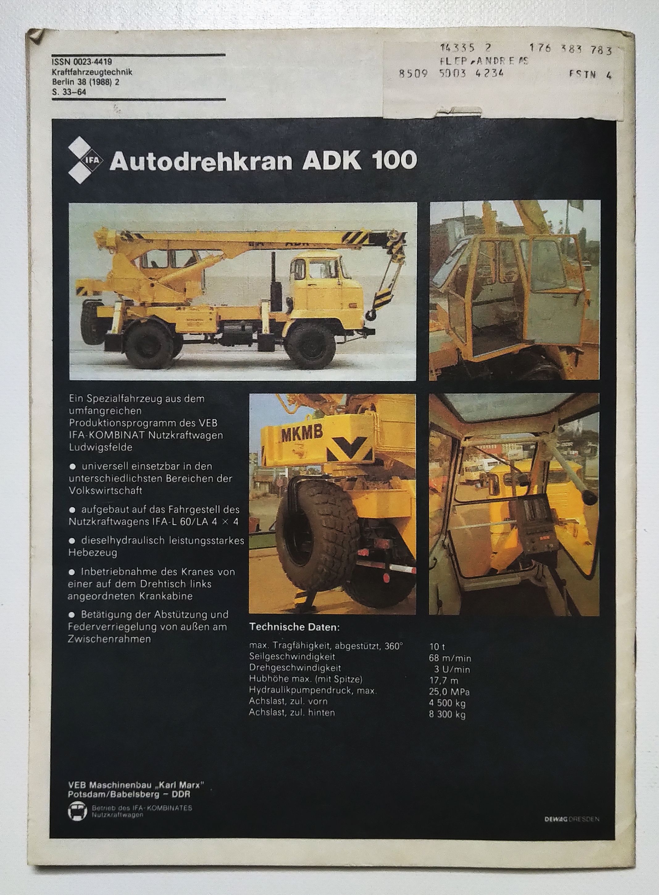 KFT Kraftfahrzeugtechnik Zeitschrift Nr 2 Lada Niwa 1988 DDR Zeitschrift
