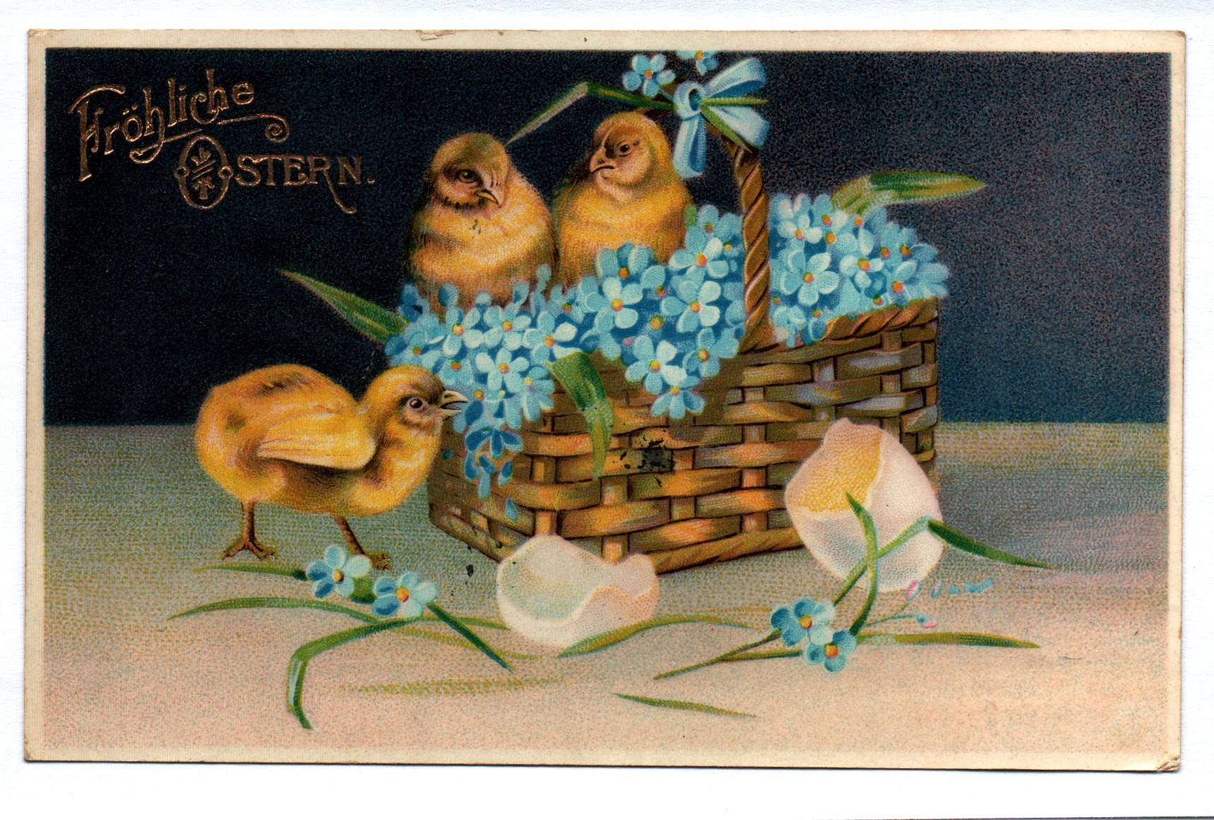 Künstler Ak Fröhliche Ostern Küken im Korb 1908 Künstler Ak Fröhliche Ostern Küken im Korb 1908