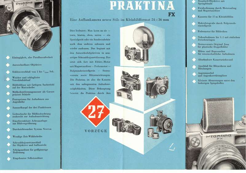 Prospekt Praktina FX 1956 VEB Kamera Werke Niedersedlitz DDR