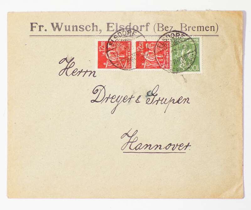 Brief 1923 Wunsch Elsdorf Bezirk Bremen 1923 