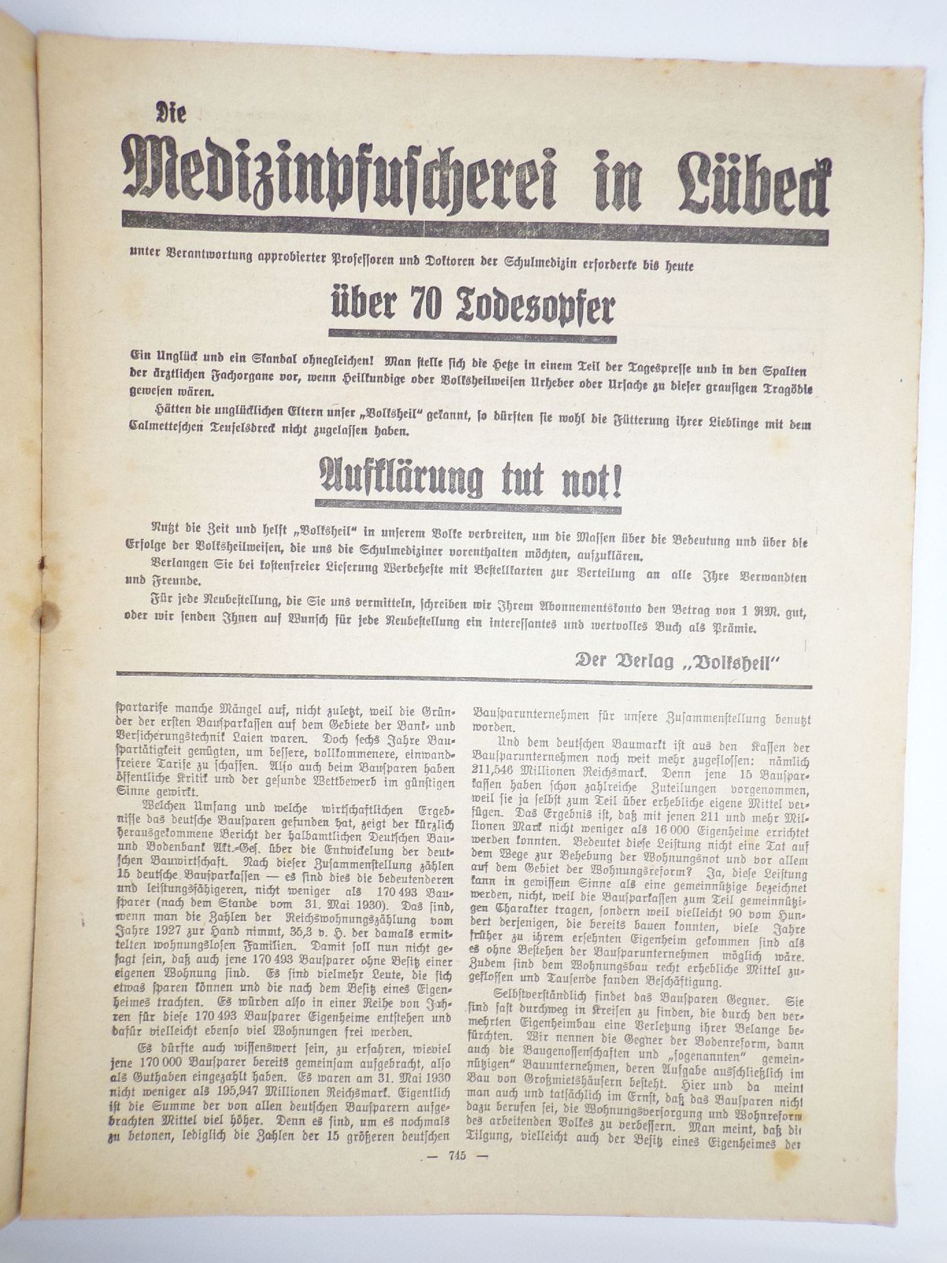 Volksheil 6 Stück Wochenschrift Gesundheit Reform Heilkunde Zeitung Medizin