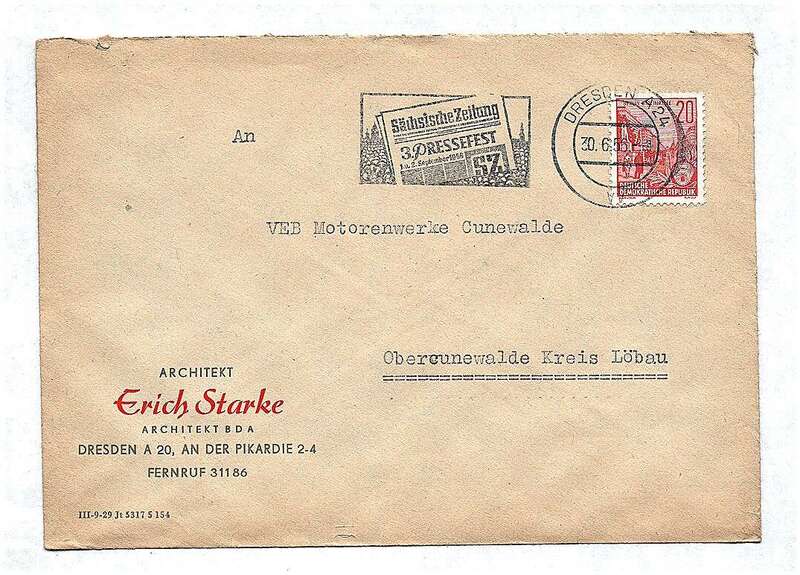 Briefkuvert DDR 1956 Architekt Erich Starke BDA Dresden