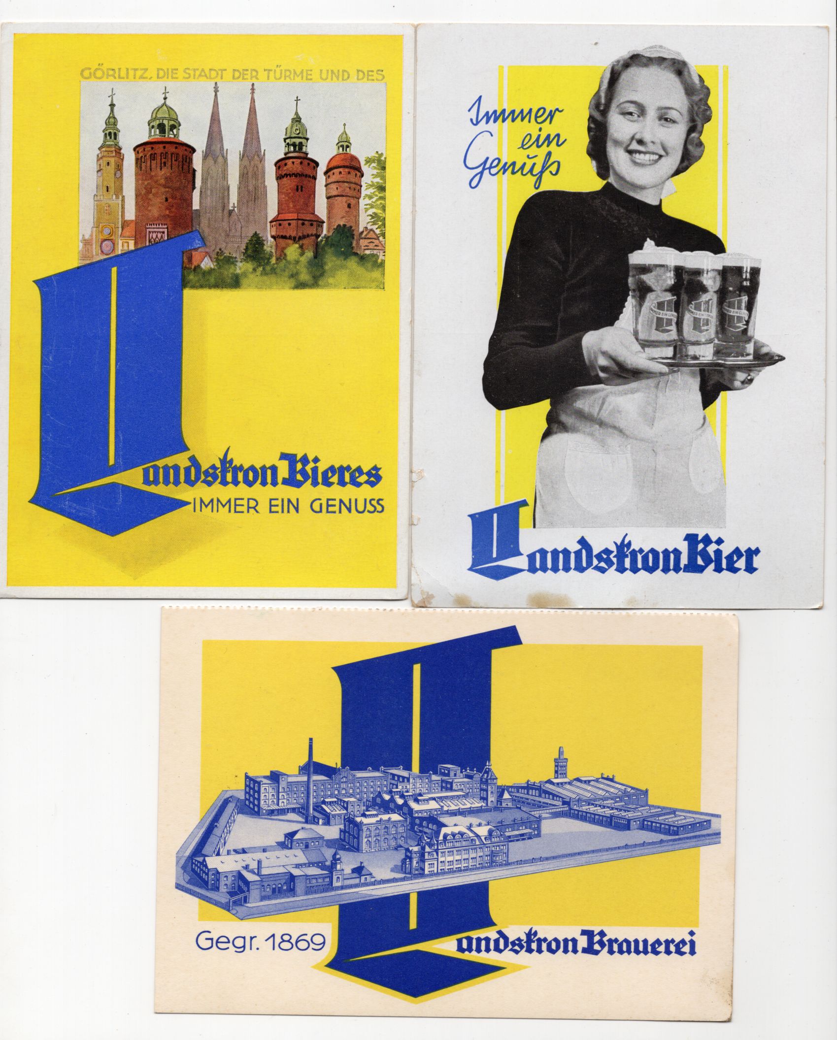 Reklame Ak Landskron Bier Görlitz 3 Stück Werbe Postkarten