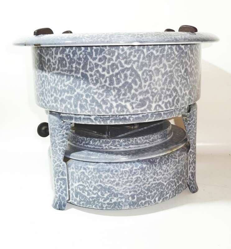 Original XL Haller Kocher Emaille Grau Camping Petroleum Vintage Deko