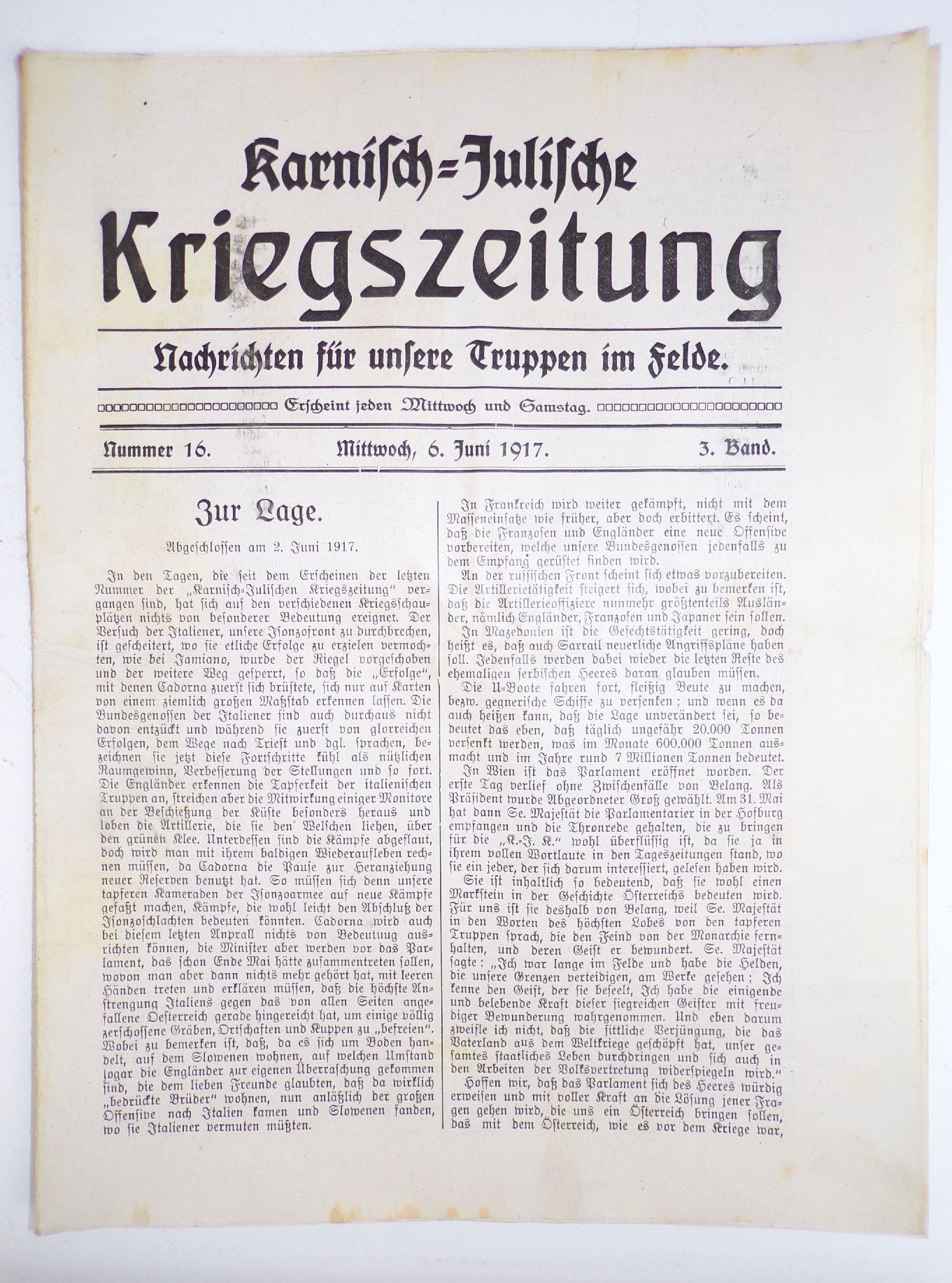 Karnisch Julische Kriegszeitung 1 Wk WW1 Zeitung 