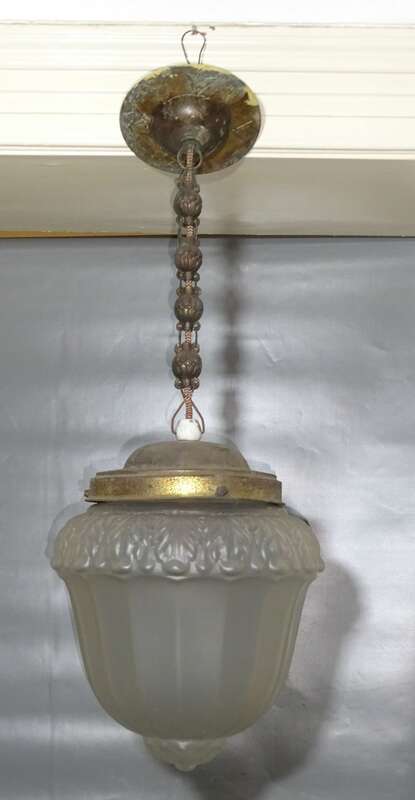 Jugendstil Hängelampe Pendellampe Messing Glas um 1900 